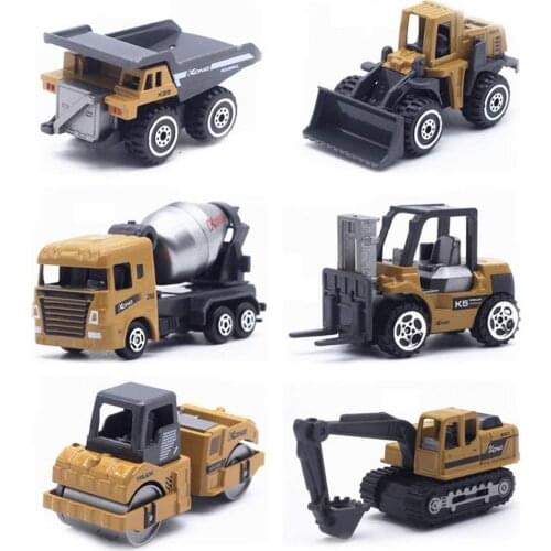 6pcs/set Mini Dump Truck Excavator Wheel Loader Diecast Metal Model Construction Vehicle Toys For Boys Birthday Gift Car Collect
