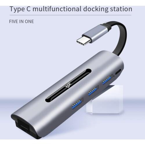 Type C to PD+U3x3+RJ45 Multifunctional Docking Station 5 In One Connected To Mouse Mobile Hard Disk U Disk Data Transmission