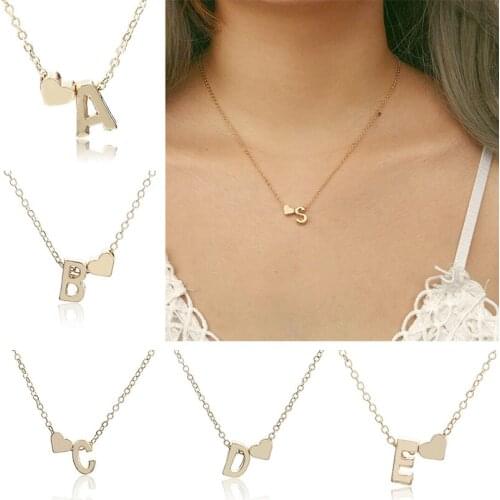 Fashion Tiny Heart Dainty Initial cute lovely Letter Name Chain Necklace For Women Pendant Jewelry Chokers Accessories Gift