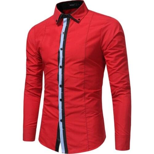 Mens Shirt Long Sleeve Turn Down Collar Patchwork Cardigan Shirt Casual Single-Breasted Slim Type Tops