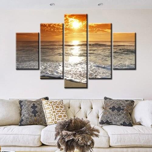 Five-Piece Set of Sea Sunset Canvas Painting Hd Landscape Art Posters and Prints Decoration Mural Living Room Frameless Painting