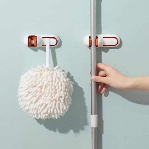 2 In 1 Wall Mounted Mop Holder Self-Adhesive Free Punch Storage Broom Hanger Mop Hook Storge Holder Kitchen Bathroom Organizer