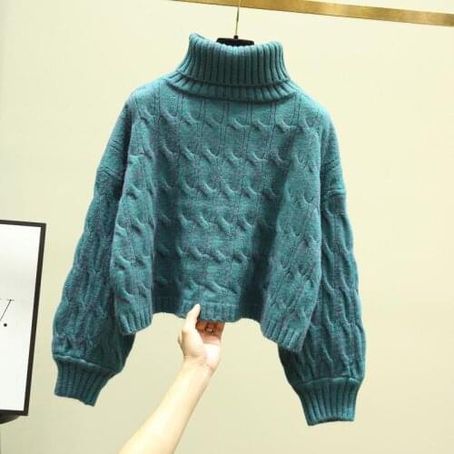 2021 New Autumn Winter Short Thick Soft Turtleneck Sweater Womens Loose Long-sleeve Pullover Sweaters Warm Ladies Knitting Tops