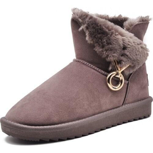 New Snow Boots Female Fur One Winter Womens Boots Warm Plus Velvet Short Cotton Boots Round Head Non-slip Shoes