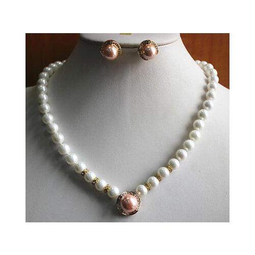 Nobility Lucky New Design 8mm White Pearl Necklace 14mm Earring Pendant Jewelry Set