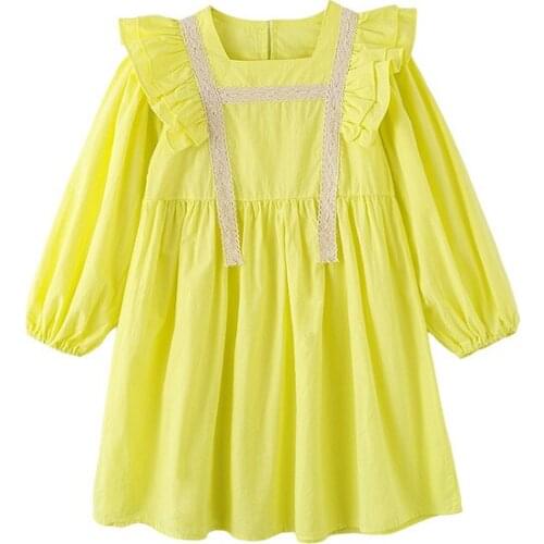 Yellow Ruffle Long Sleeve Dress Age For 4 - 14 Yrs Teenage Girls Princess Costume 2021 New Arrival Fall Winter Children Clothes