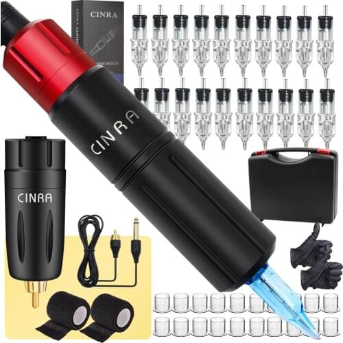 Professional Tattoo Cartridge Machine Pen Kit with Tattoo Pen Wireless Tattoo Power Supply 20pcs 3RL Tattoo Needles Cartridges