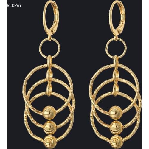 Ethnic Arab Middle Eastern Dubai Copper Gold Plating Earrings Round Shape Earrings Dangle Luxury Bridal Jewelry Earrings