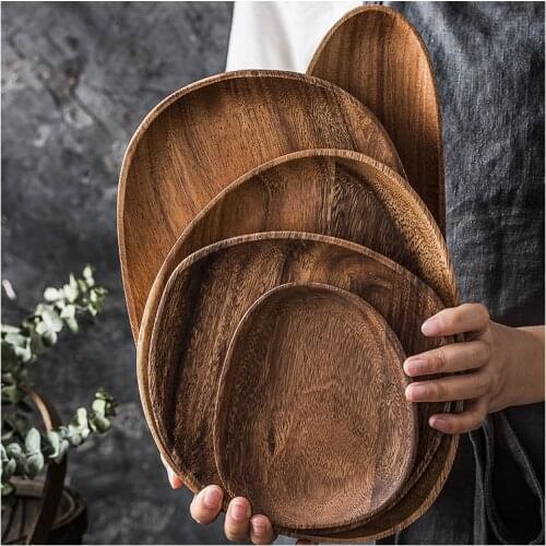 Whole Wood lovesickness Irregular Oval Solid Wood Pan Plate Fruit Dishes Saucer Tea Tray Dessert Dinner Plate Tableware Set 1PC