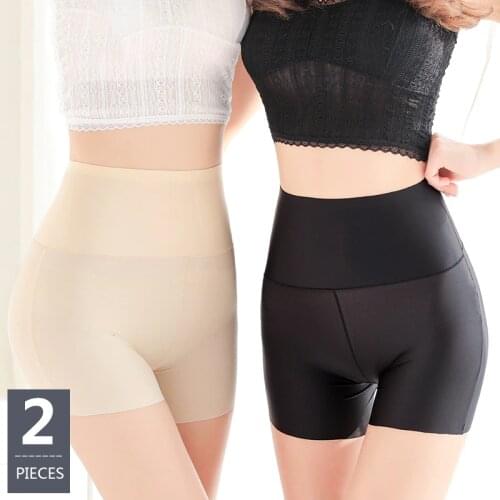 ZJX 2Pcs/lot Women High Waist Safety Shorts Pants Seamless Nylon Panties Seamless Silk Emptied Boyshorts Slimming Underwear