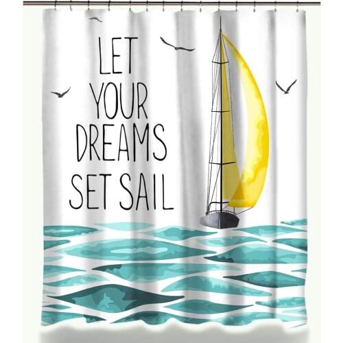 Miracille Sailing Styles Printed Waterproof Shower Curtain Non-Slip Rectangle Coral Fleece Mat Set For Bathroom Decor