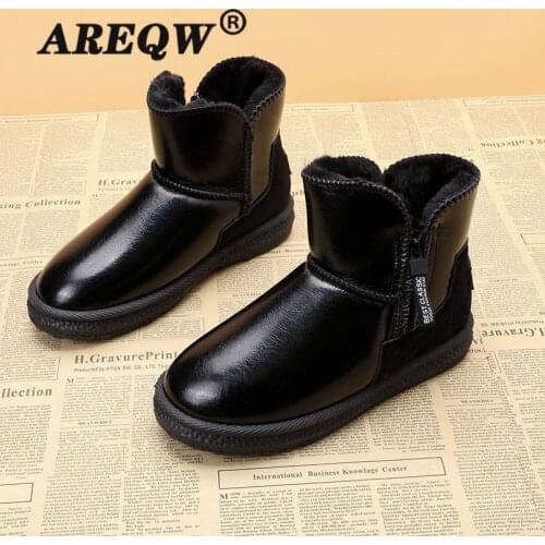 Waterproof Snow Boots for Women Fashion 2021 Winter Leather Warm Plush Comfortable Flat Boots Women Shoes Black