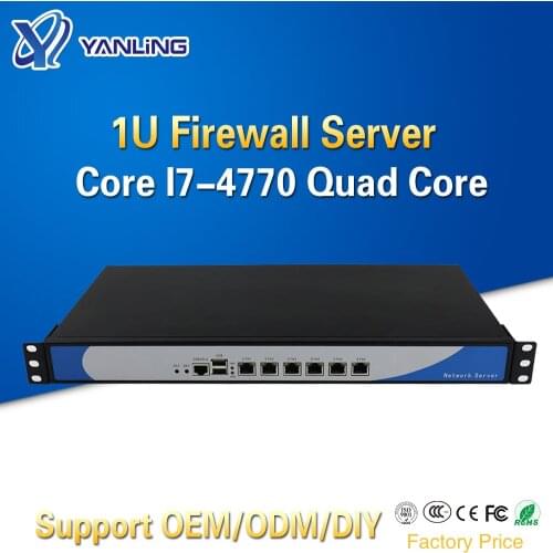 Yanling 6 Lan 1U Firewall Appliance Rack Server Intel i7 4770 Quad Core 2*DDR3 Ram Pfsense Router OS PC for Network Security