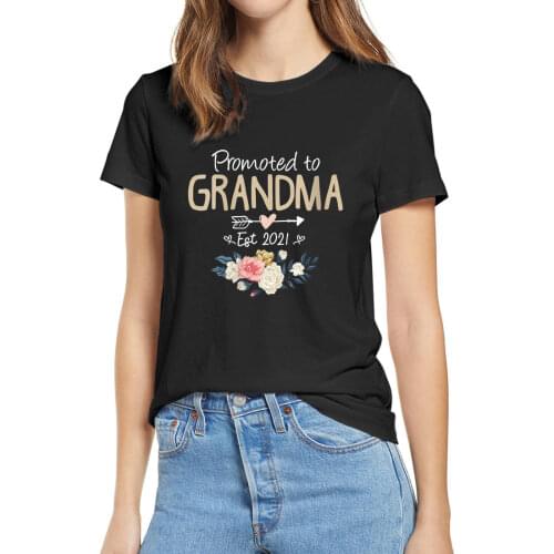 Unisex Funny Grandma Gift Promoted To Grandma Est 2021 Tshirt Womens 100% Cotton Short Sleeves Novelty T-Shirt Soft Top Tee