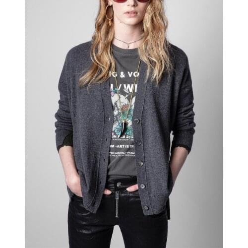 100% Cashmere Women V-Neck Knit Cardigan Color Patchwork Asymmetry Single Breasted 2021 New Ladies Loose Sweater Outwear