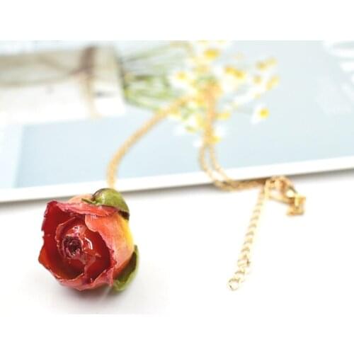 1PC Dried Flower Pendant Necklace 45cm Gold Chain Natural Dried Flowers Rose With Resin Personalized Handmade Necklace For Women