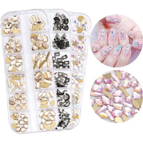 120PCS Nail Rhinestones Different Shapes 3D Crystal Nail Decoration Charms Jewelry Nail Accessories