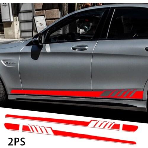 2Pcs Car Waist Side Skirt Decoration Stickers Decals Vinyl Racing Long Strip Door Decal Double Sided Tape Car Tuning Accessories