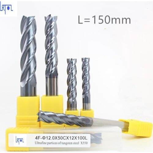 2PCS HRC55 6,8,10,12,16,20*150,200mm tungsten carbide end mill 4 flutes CNC machine milling cutter drill bit