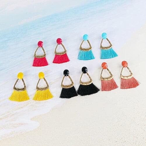 2 in 1 Vintage Gold Idyllic Hammered Triangle Boho Fringe Tassel Earrings for Women 2021 New Arrival Ethnic Jewelry Wholesale