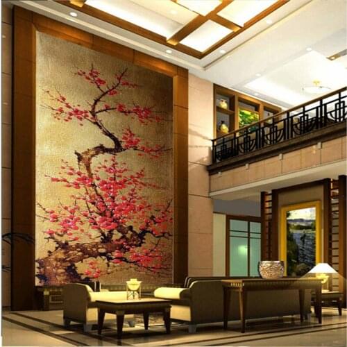 Beibehang Custom wallpaper 3D mural fashion gold leaf plum blossom living room home porch background wall papel de parede