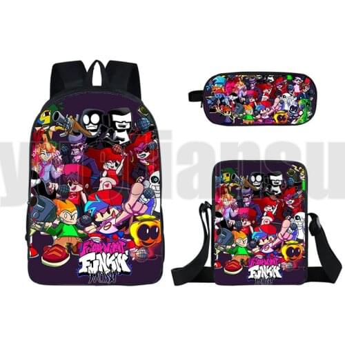 3D Friday Night Funkin Backpack Shooting Game Pencil Case Shoulder Bag 16 Inch Anime 3 Pcs Set Cute Bookbag Bagpack School Bag