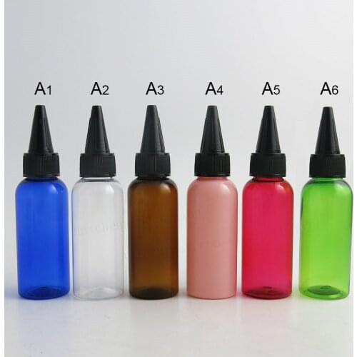 50 x 50ml Portable Empty Blue Amber Clear Black Green PET Plastic Bottle With Spout Cap PP 5/3oz Cosmetic Containers Packaging