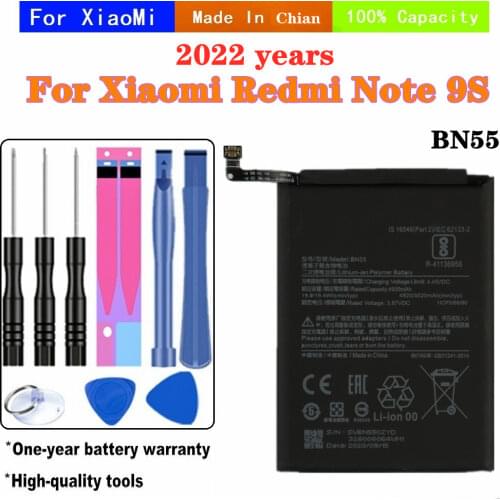 100% Capacity For Xiaomi Phone Battery for Redmi Note 9S Battery 4920mAh BN55 Replacement Batteries With Tools