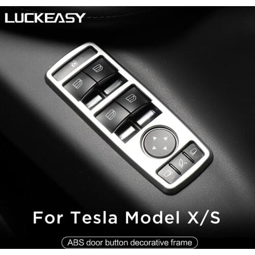 LUCKEASY Interior Accessories For Tesla ModelX and Tesla ModelS Car Door Lock Decorative/Window Button Modified Silver ABS Patch
