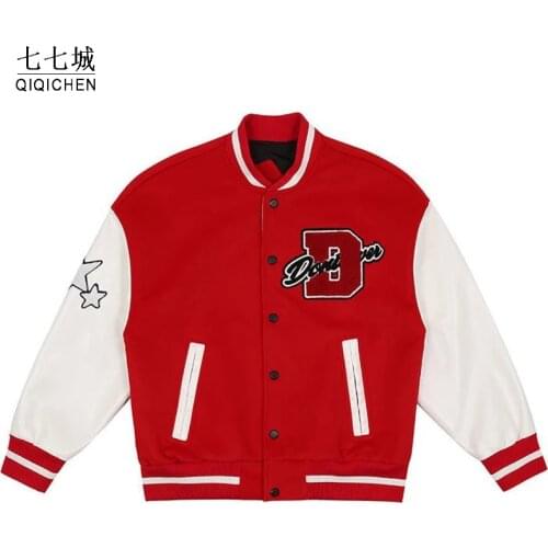 Street College Jackets Men Women Furry Stars Letters Embroidery Patchwork Harajuku Varsity Jacket Women Baseball Coats Unisex