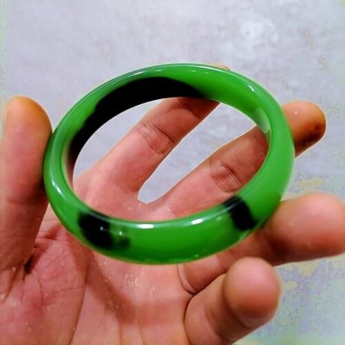 Chinese Natural Black Green Hand Carved Wide Jade Bracelet Fashion Boutique Jewelry Mens and Womens Color Bracelet Accessories