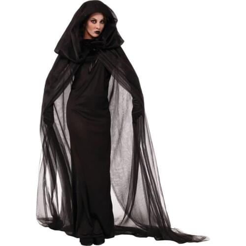 Black Witch Witch Elf Wizard Cloak Cosplay Costume Cosplay Costume Party Hooded Fireplace Cloak + Halloween Party Slim Dress