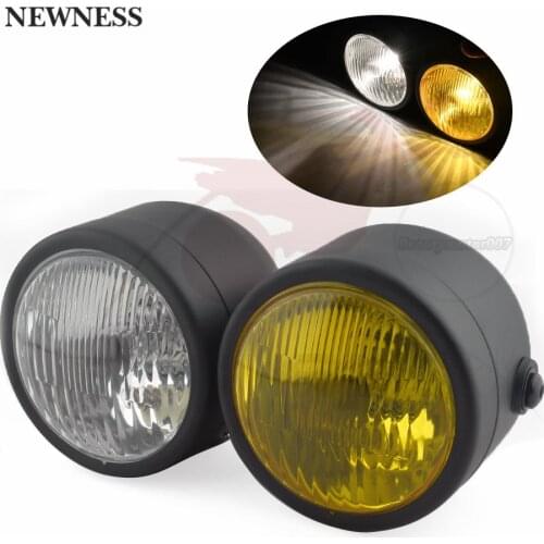 Twin Headlight 4" White+Amber Lens Motorcycle Double Dual Lamp For Harley Cafe Racer Softail Fat Boy Heritage Bad Boy FLSTF FXS