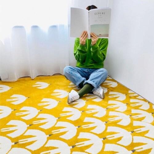 INS popular seafowls pattern high density woven area rug big size yellow color New Year decoration coffee table floor mat