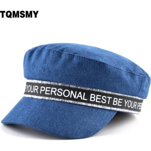 Denim fabric Military Caps womens Sequined letters army cap Autumn Hats For women Solid color Flat caps gorras planas Boina