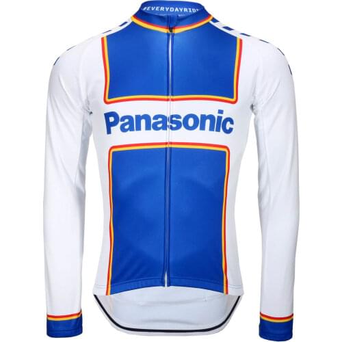 Classical Panasonic Retro Cycling Jersey Men Long Sleeve Thermal Fleece/No Fleece Blue Bicycle Racing Clothes Maillot Ciclismo