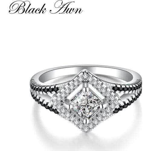 Anillos Mujer Genuine 100% 925 Sterling Silver Engagement Rings for Women Jewelry Black&White Stone Bague Femme Ring C225
