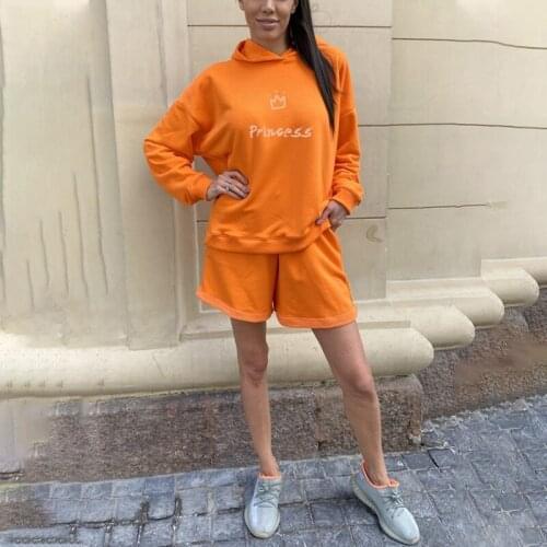 Hoodies Shorts Tracksuit Two Pieces Set For Women Princess Letter Embroidered Crown Sportswear Suit Ladies Fitness Shorts Sets