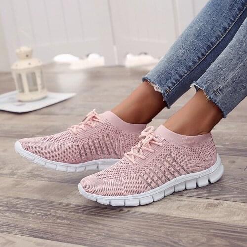 Women Shoes Fashion Mesh Breathable Sneakers Socks Shoes Trainer Lace Up Solid Color Sneakers Women Casual Shoes Tenis Feminino