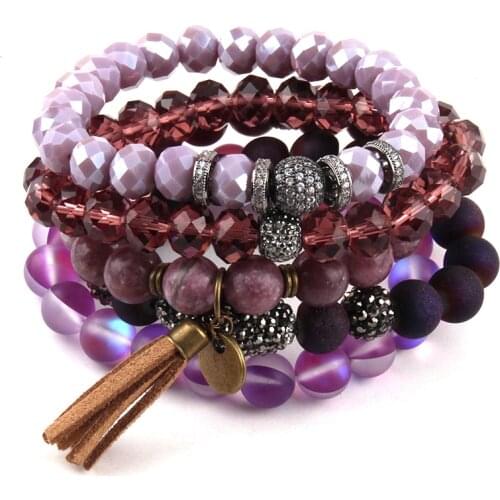 Fashion Energy Bracelets Beautiful Bracelet Set Natural Stone & Glass Crystal Pave Bracelets ForWomen