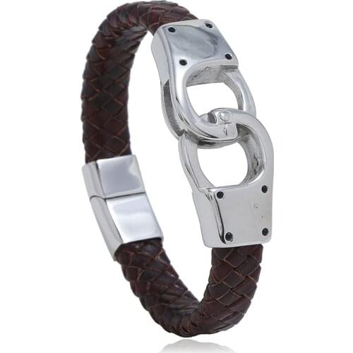 Jessingshow Trendy Mens Bracelets Bangle Black Brown Braided Leather Bracelet Stainless Steel Men Women Jewellery Bangles Gift