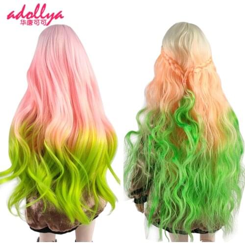 Adollya 35cm Fashion Hair For Dolls Cool 1/3 BJD Wigs Sheath Gradient Princess Curls Wavy Doll Hairs Cover Accessories For Girls