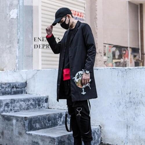 Men casual printed hip hop long blazer nightclub DJ singer stage costume mens japan style slim fit suit jacket terno masculino