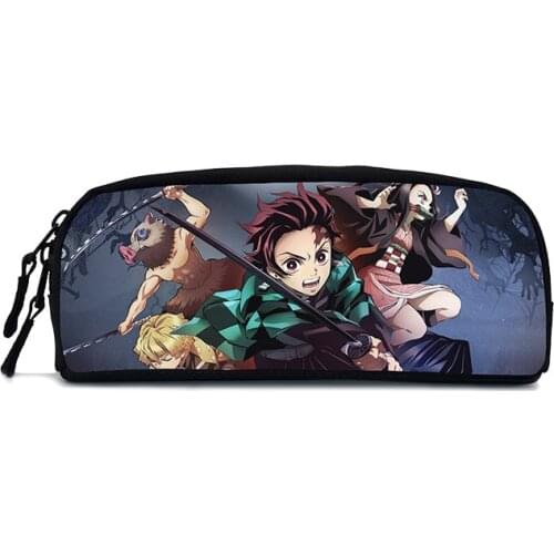 New Pencil Case Anime Demon Slayer Student Cartoon Zipper Waterproof Casual Cosmetic Bag Pen Bag Boy Girl Stationery MakeUp Bag