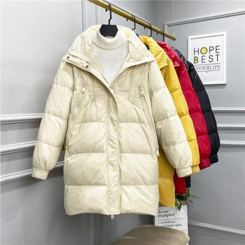 Obrix New Fashionable Autumn Winter Female Warm Jacket White Duck Down Parka Solid Color Coat For Women