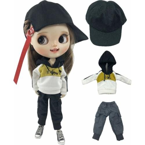Doll Blyth Clothes Long Sleeve Hoodie and Pant/ Hat for BLyth,OB24,Azone,Licca,Pullip,1/6 BJD Clothing for 1/6 Doll accessories