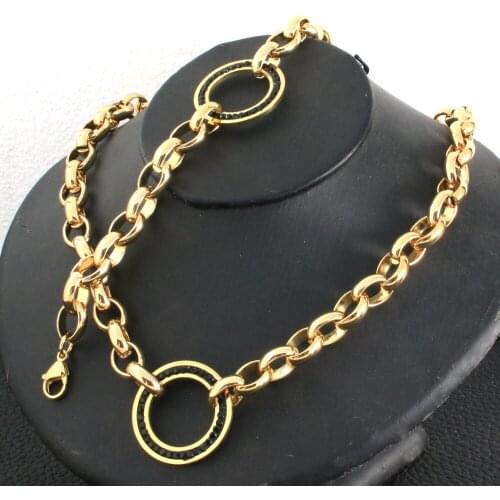 Wholesale Gold Color Stainless Steel Vintage Jewelry Round Bracelet Necklace Sets For Woman Gift SGEZAWDB