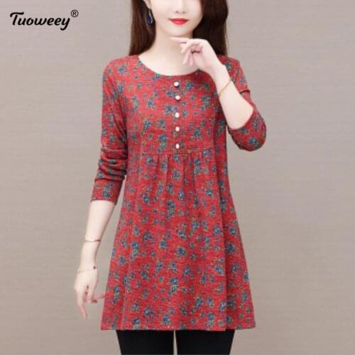 Autumn style Fashion long shirts Women Blouses 2021 Vintage floral Shirt Tunic long Sleeve Printed Blouse Female Plus Size Top