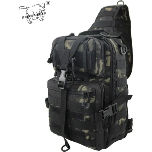 PHECDA military gear black camouflage 15l outdoor camping crossbody bag 900D polyester cycling tactical bag EDC chest bag