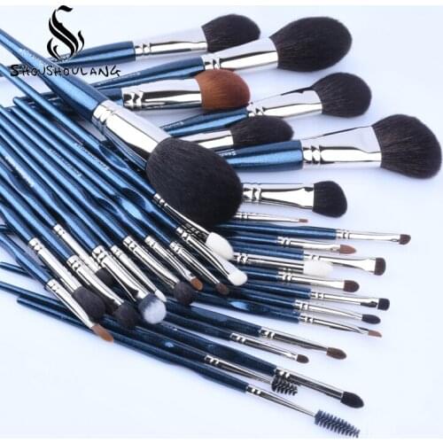Shoushoulang Professional Handmade Make Up Brush Set Face Powder Eye Shadow Brush Soft Goat Horse Hair Makeup Brush Kit